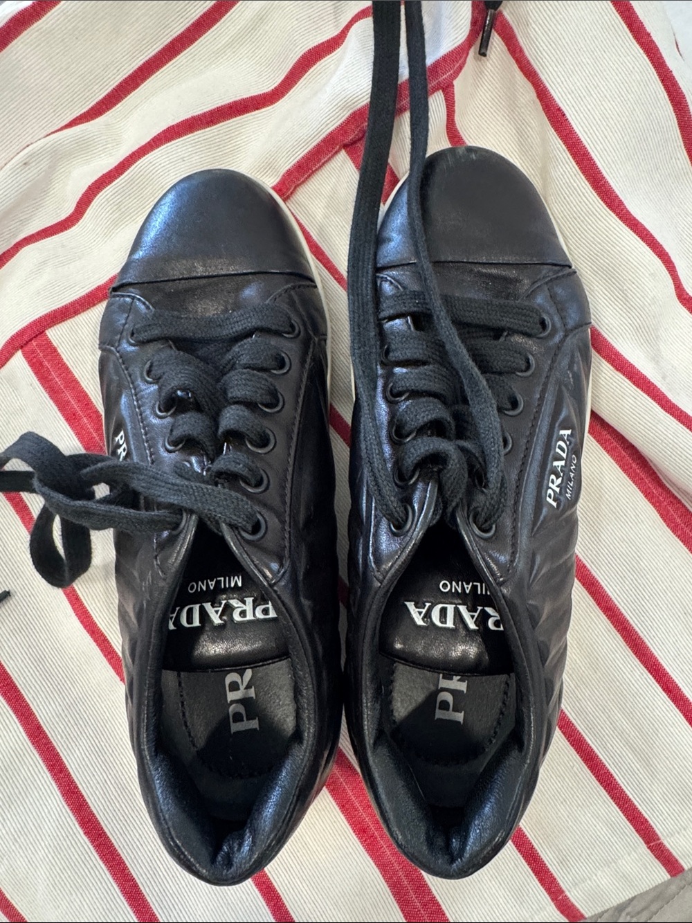 Prada Black Leather Low-Top Lace-Up Sneakers